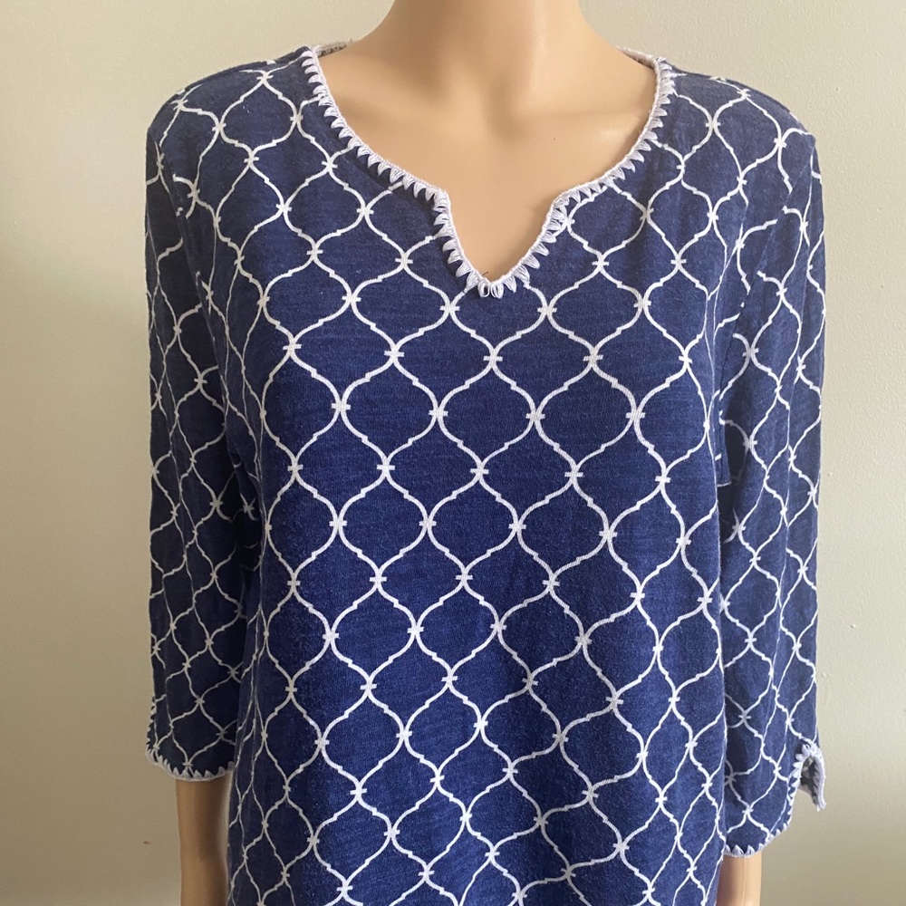 Talbots linen cotton Blend XLp blue blouse - Picture 2 of 7